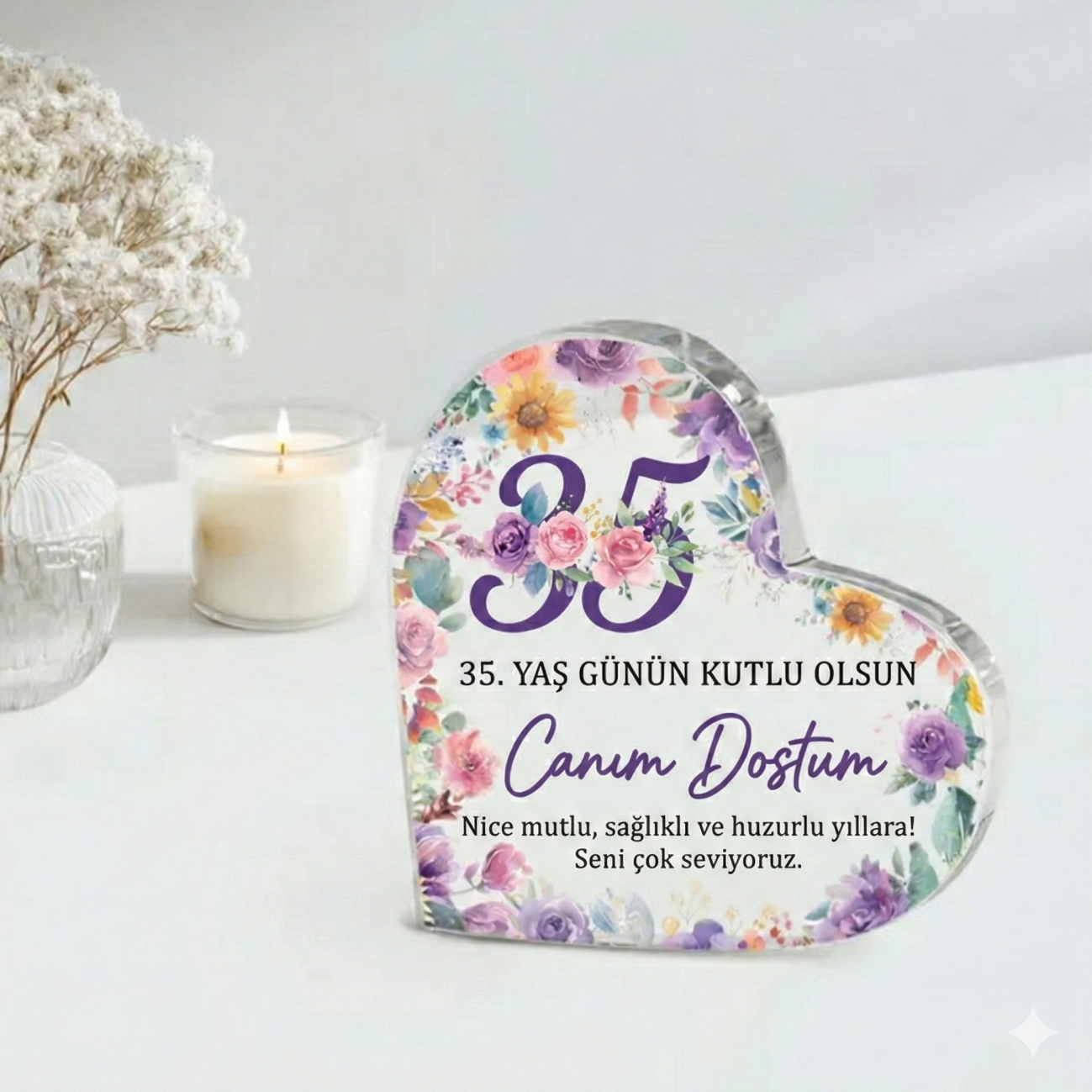 3D Akrilik Kalp Blok