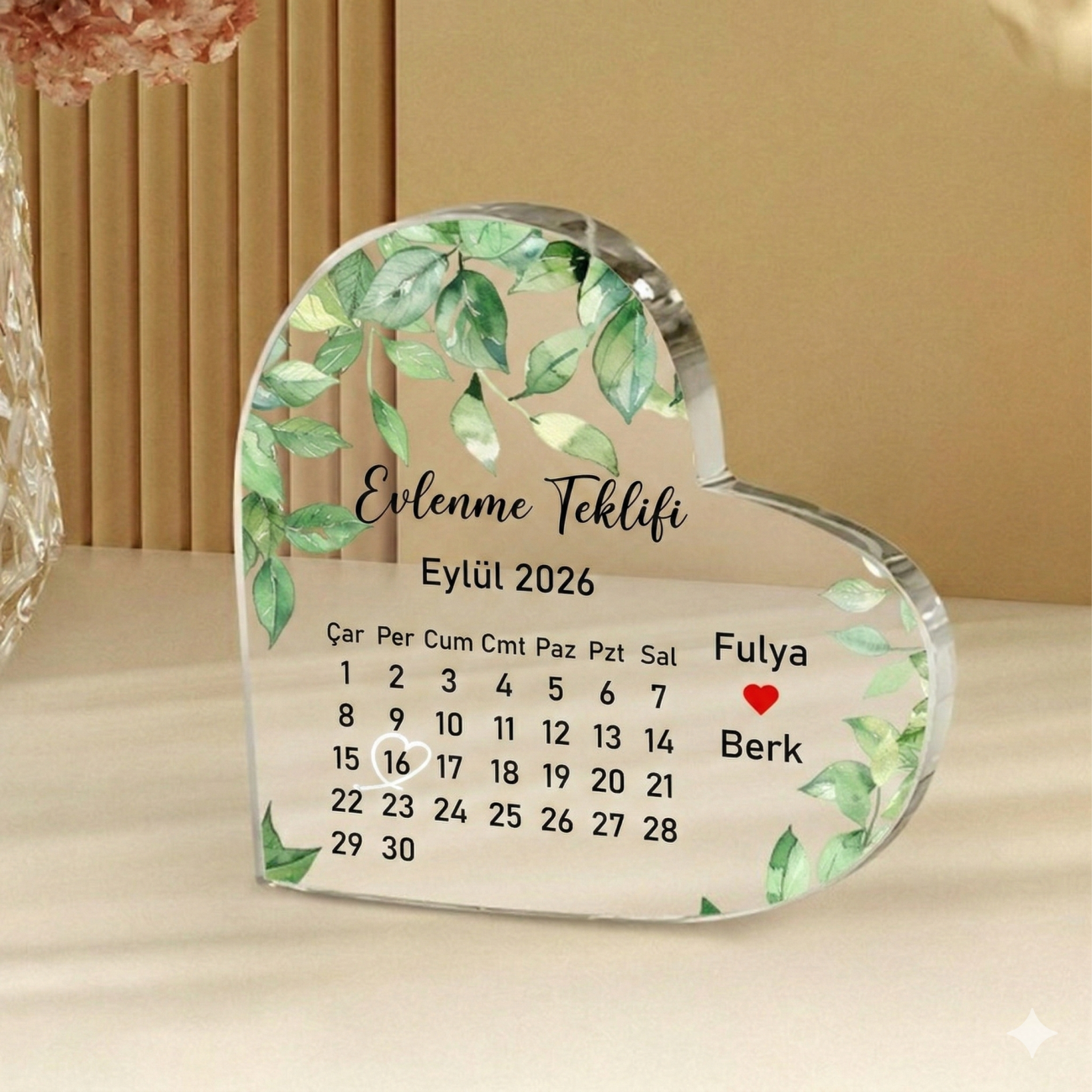 3D Akrilik Kalp Blok