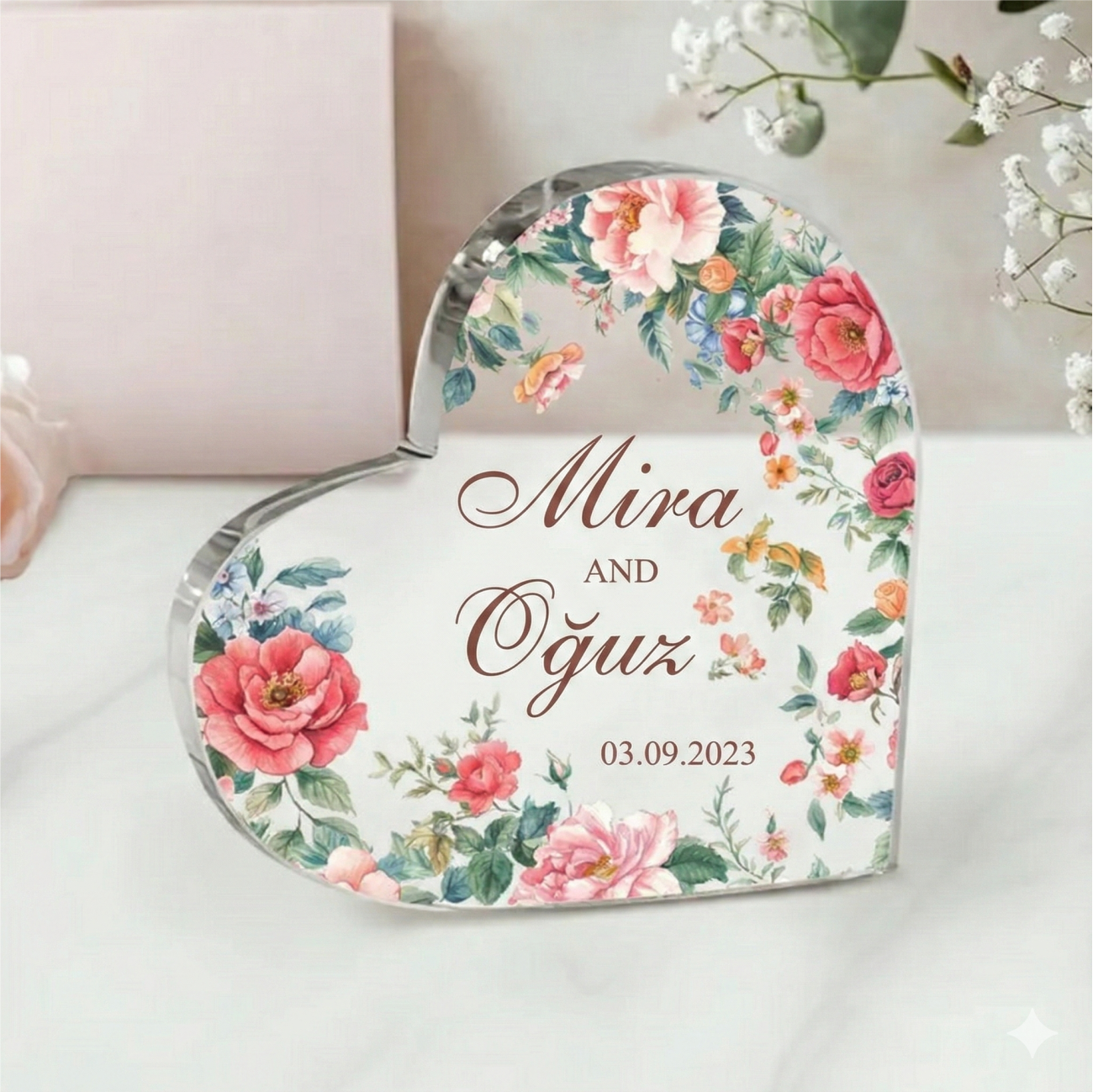 3D Akrilik Kalp Blok