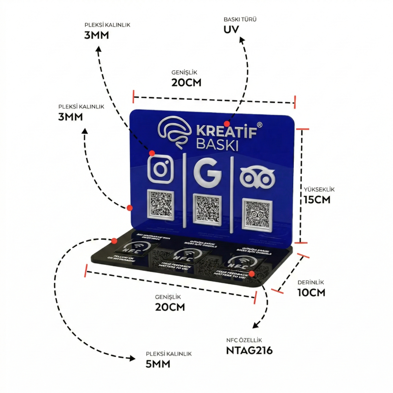 Pleksi Stand (3 QR + 3 NFC)